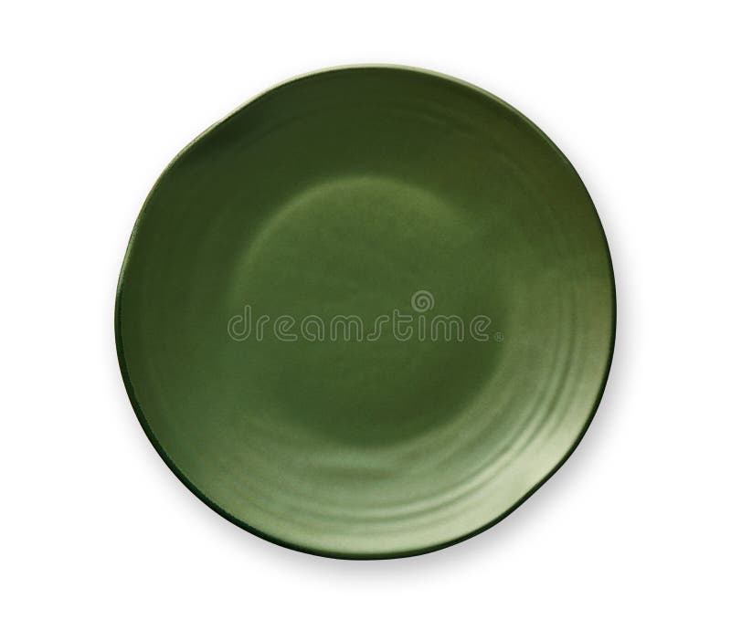 Empty green plate with wavy edge, Frilled plate in wavy pattern, View from above isolated on white background, with clipping path