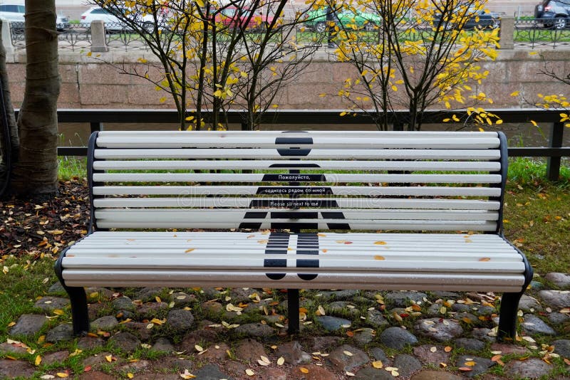 Empty Grey Bench in the Park Against the Background of Autumn Leaves Sign  Please Sit Next To Me, Pandemic Time, Amazing Stock Image - Image of gray,  scene: 210225469