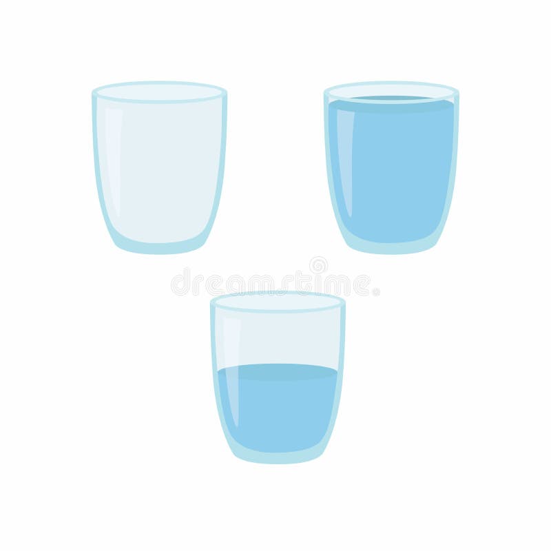 Empty, half and full water glass. Vector illustration. stock illustration