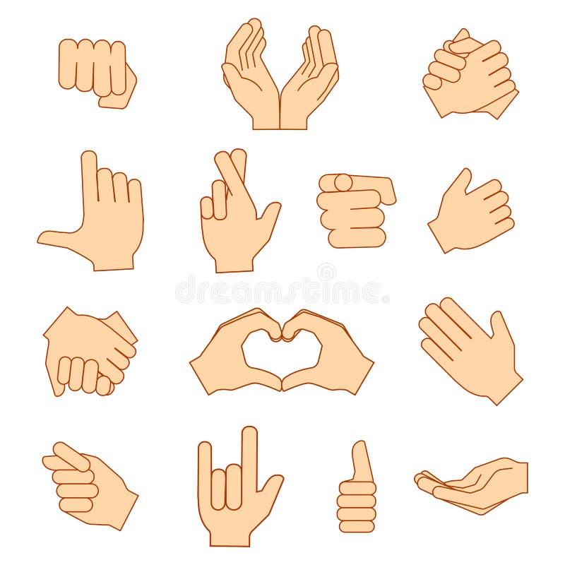 Empty hands holding protect giving gestures icons set isolated on white. stock illustration