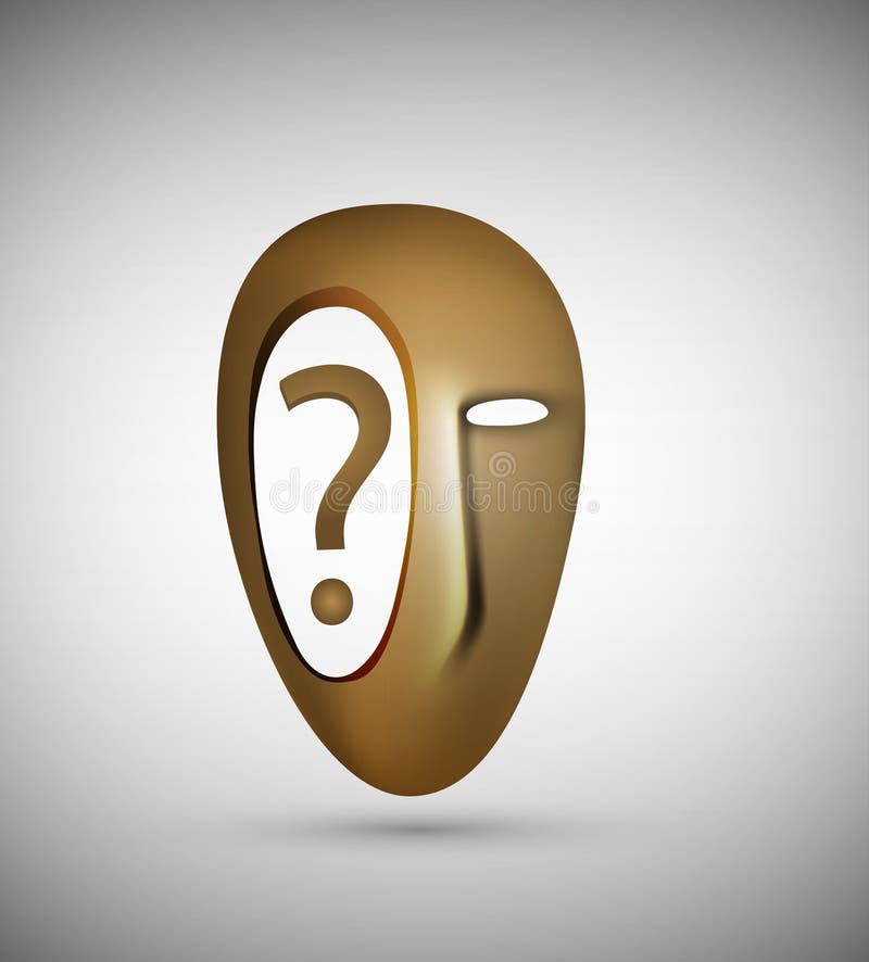 Empty head with question mark inside isolated, surreal view, question inside idea or concept, royalty free illustration