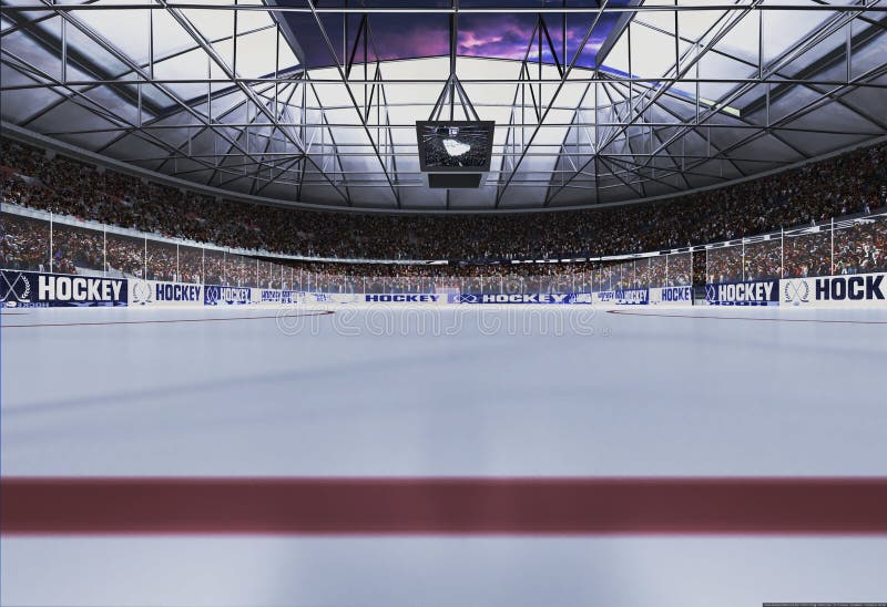 Prázdný hokej stadion v zakalený nebe.