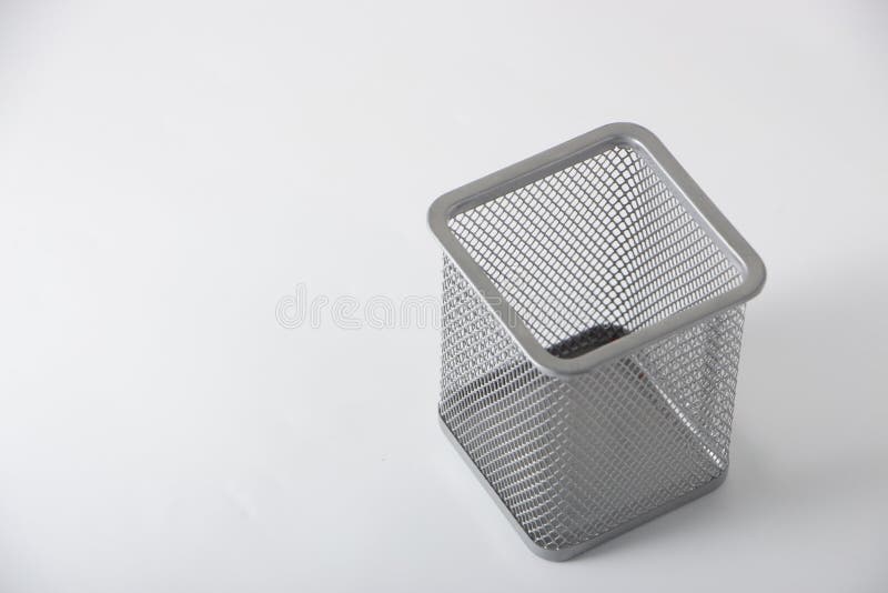 Empty Holder for Pens or Pencils Isolated on White Background with