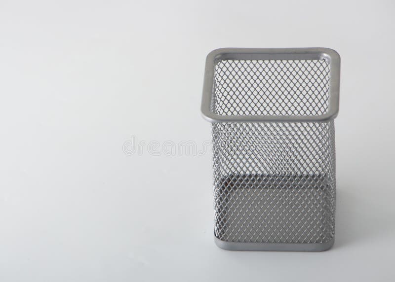 Empty Holder Cup for Pens Isolated on White Background Stock Photo