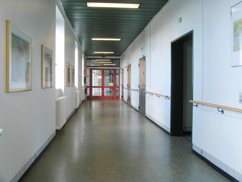 Empty hospital corridor stock photo