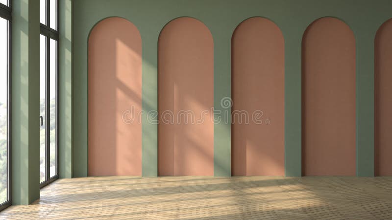 Empty interior room Memphis style 3d illustration stock illustration