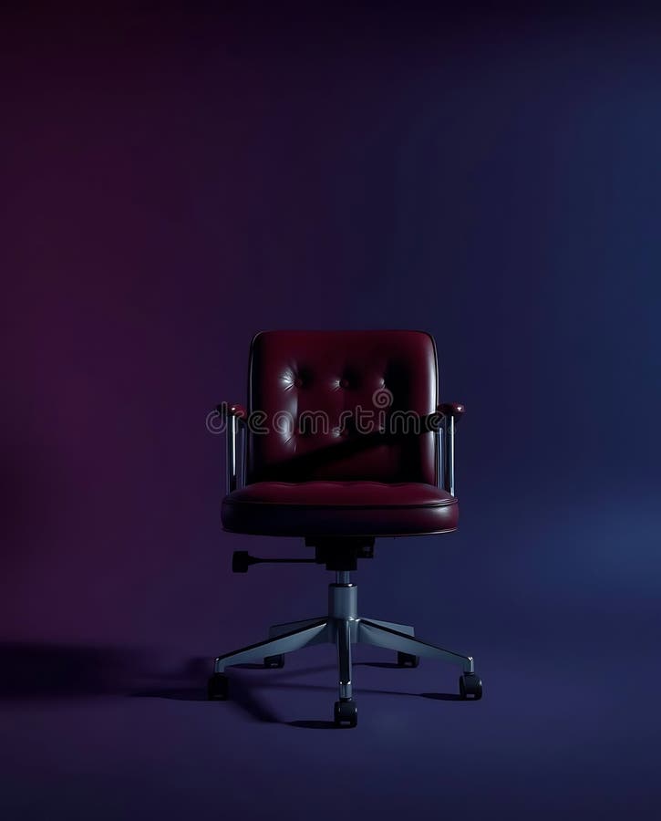 Luxurious maroon leather office chair against a gradient background stock illustration