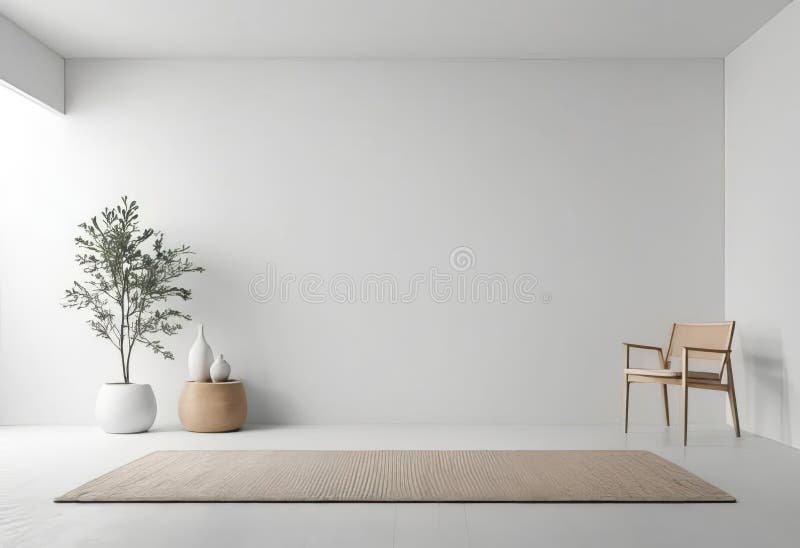 An Empty Living Room with a Modern Minimalist Design Stock Illustration