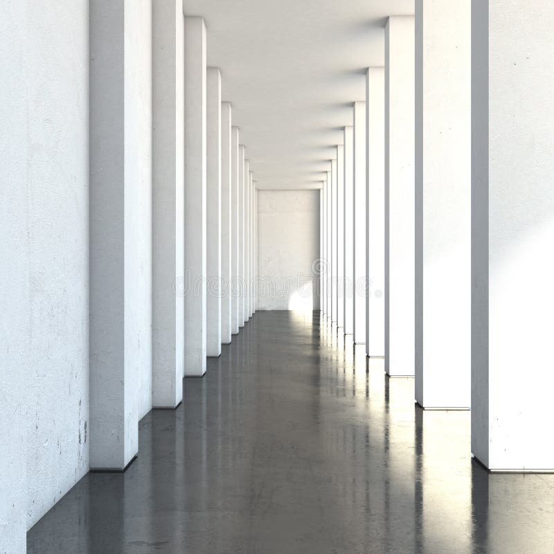 Empty long corridor with large columns royalty free illustration