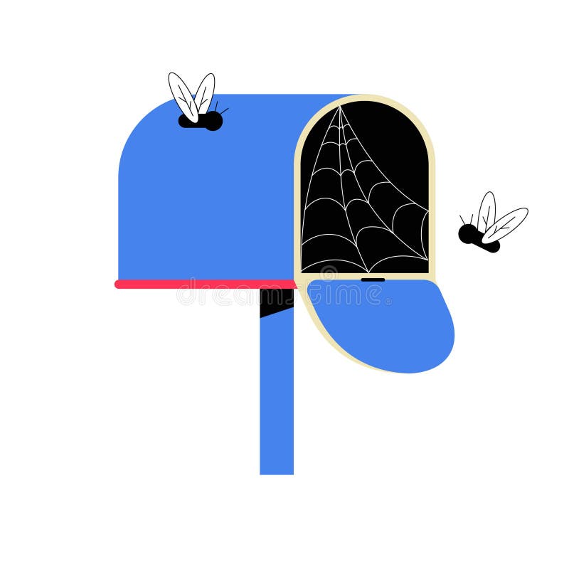 Empty Mailbox With Spider Webs And Flies In Flat Vector Illustration Symbolizing Neglect, Abandonment, And Lack Of Use vector illustration