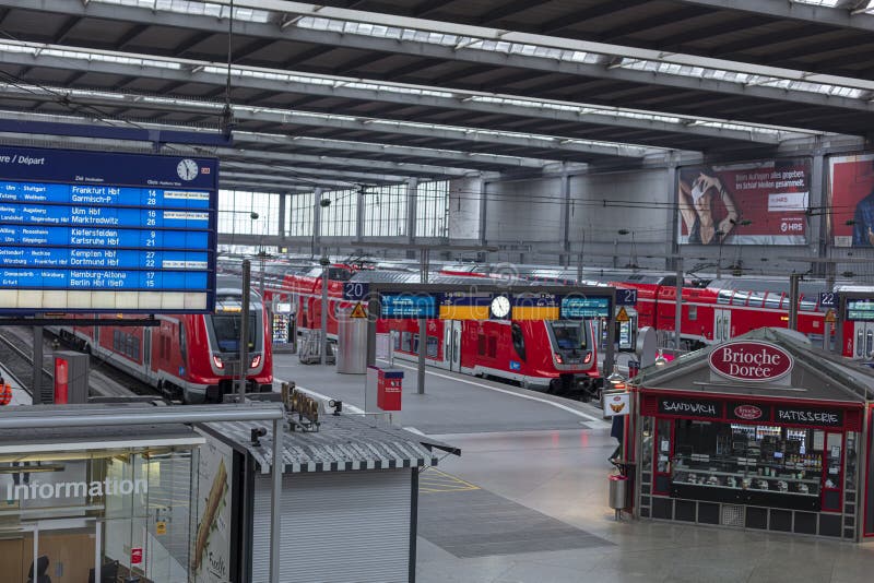 Almost Empty Main Train Station in Munich, Germany, during the Spring