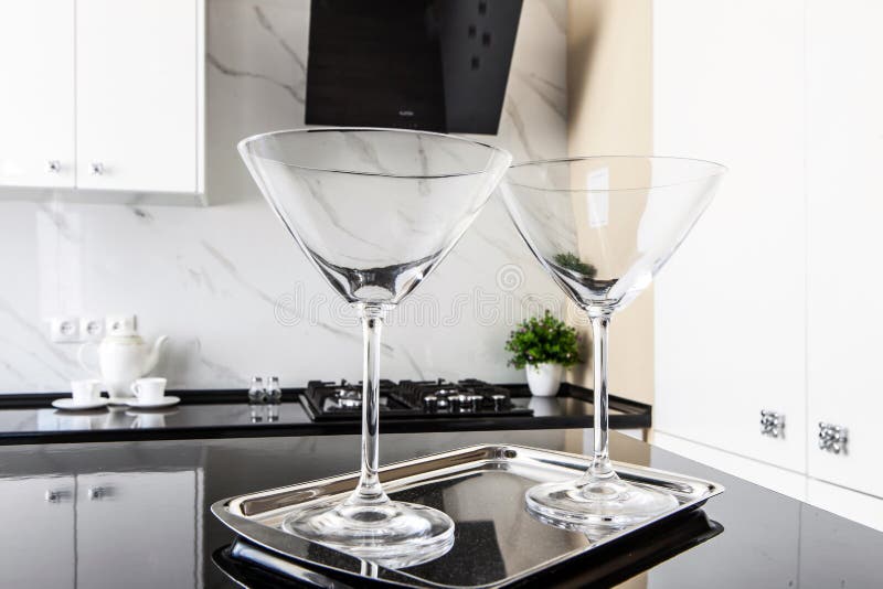 Empty Martini Glasses on Kitchen Counter Stock Image Image of holiday, party 115890069