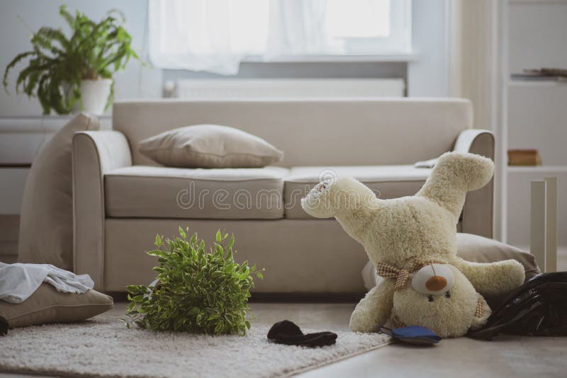 Empty Messy Untidy Bed with White Linen at Morning Time Stock Photo