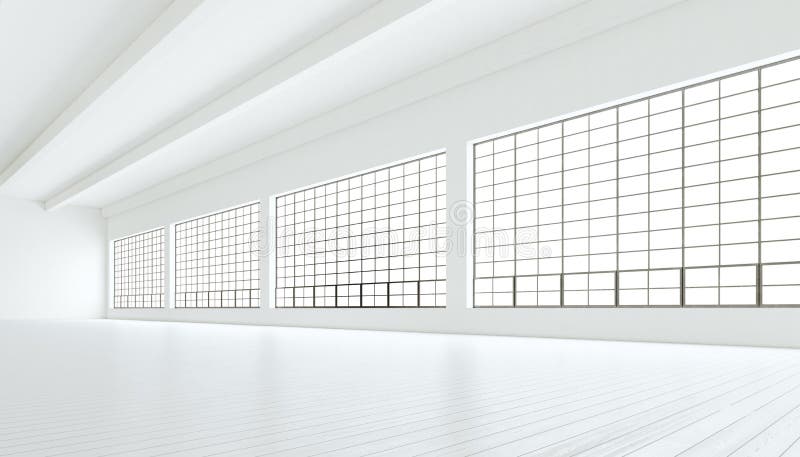 Empty Modern Industrial Room With Huge Panoramic Windows