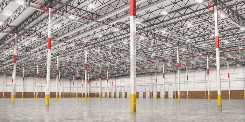 Empty modern warehouse. 3d stock illustration