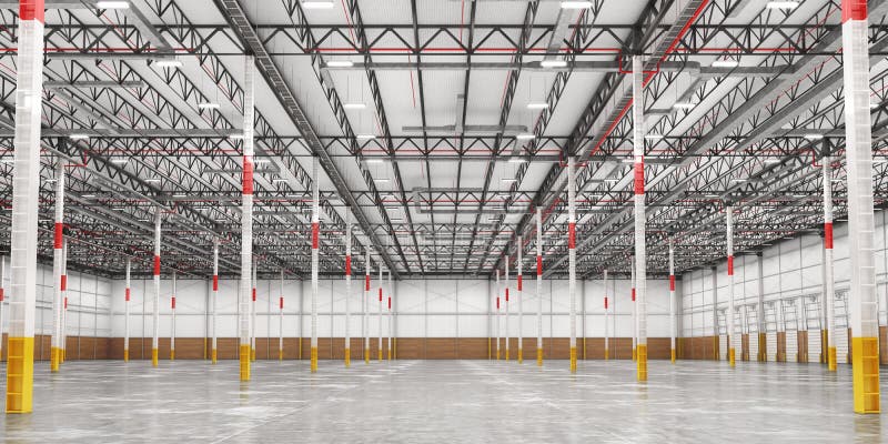 Empty modern warehouse. 3d vector illustration