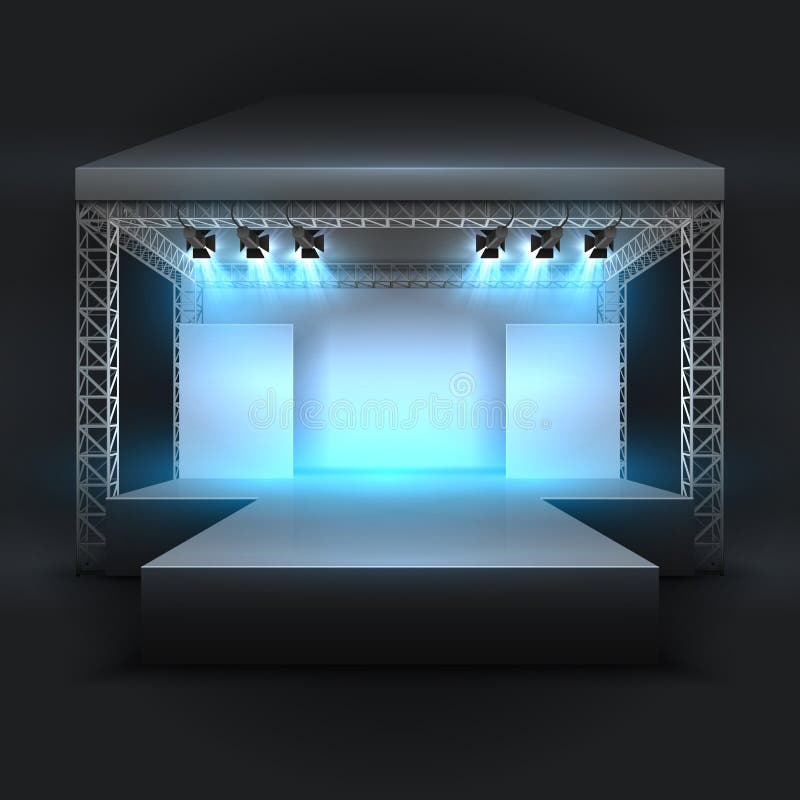 Empty Music Show Stage with Spotlights Beams. Concert Performance Podium  Vector Backdrop Stock Vector - Illustration of design, flat: 116624431