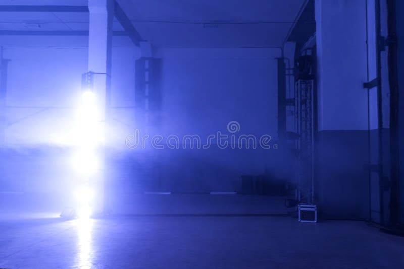 Empty Neon Light Garage with Smoke. Stock Image Image of lights