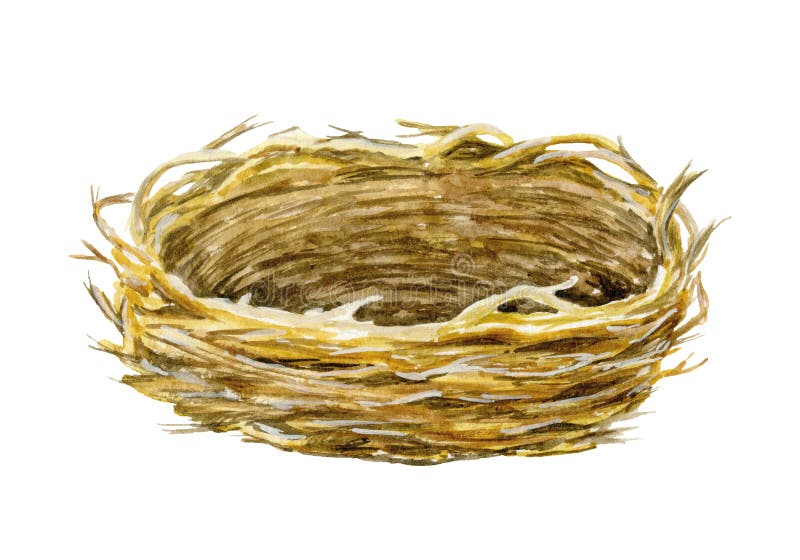 Empty Nest. Basket. Watercolor illustration. Spring symbol. Happy Easter.