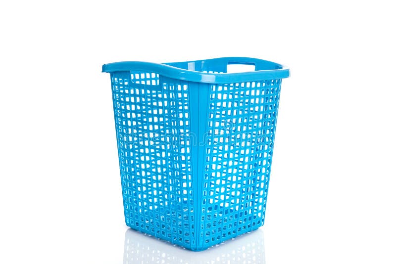 Empty new blue plastic basket isolated on white royalty free stock photos