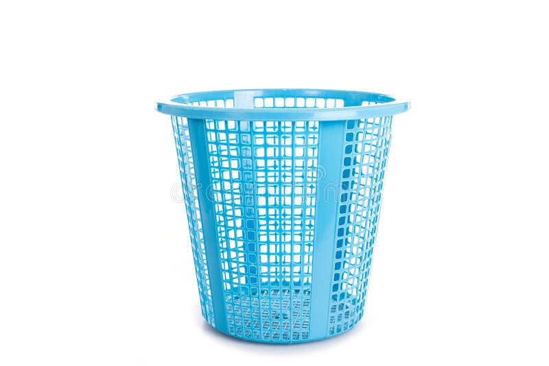 Empty new plastic blue basket isolated on white stock photos