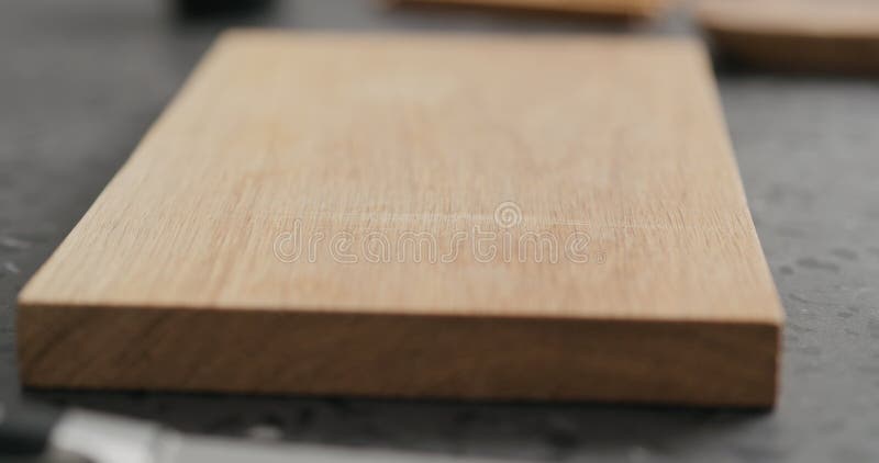 Empty Oak Cutting Board On Terrazzo Countertop Stock Photo Image