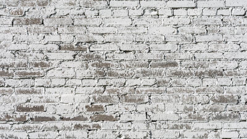 Empty Old Brick Wall Texture. Painted Distressed Wall Surface. Grungy Wide Brickwall. Shabby Building Facade With Damaged Plaster