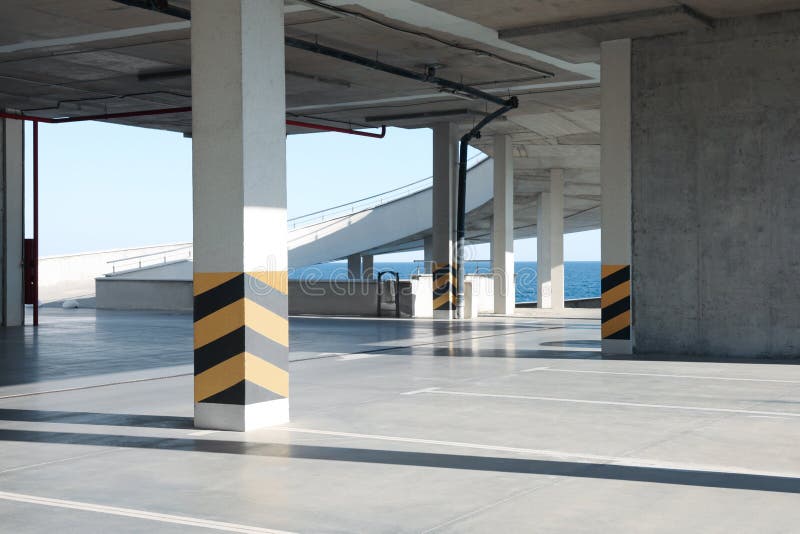 Empty Open Car Parking Near Sea on Sunny Day Stock Photo Image of