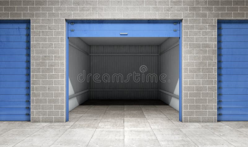Empty open door self storage unit stock illustration