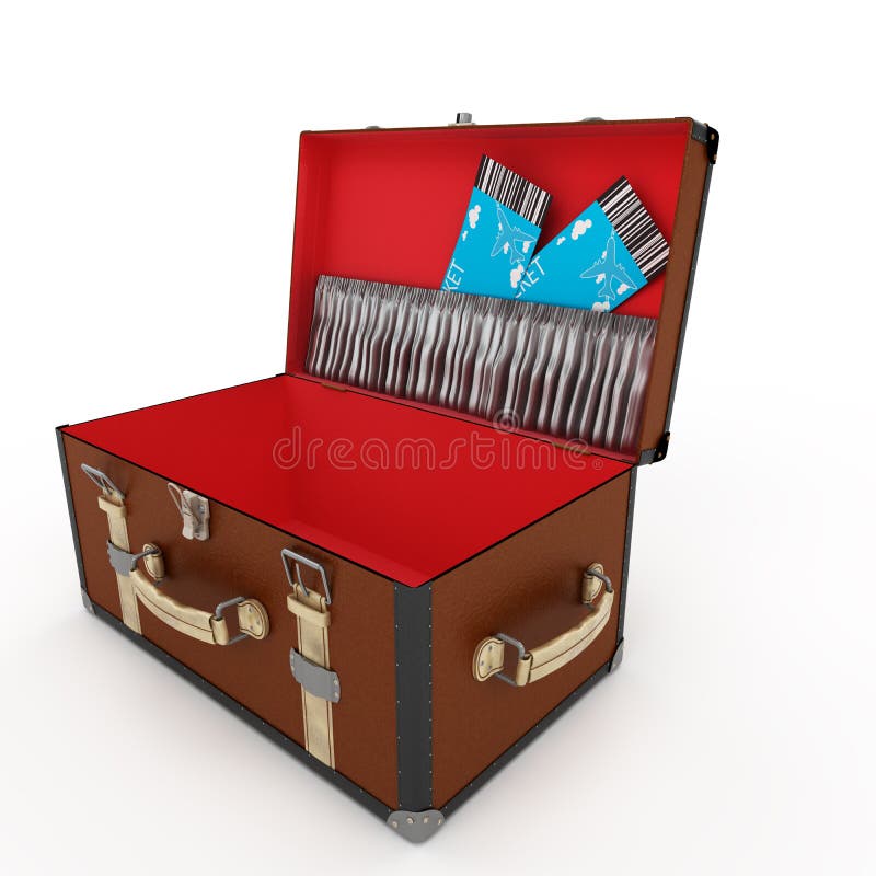 Empty open vintage leather suitcase stock illustration