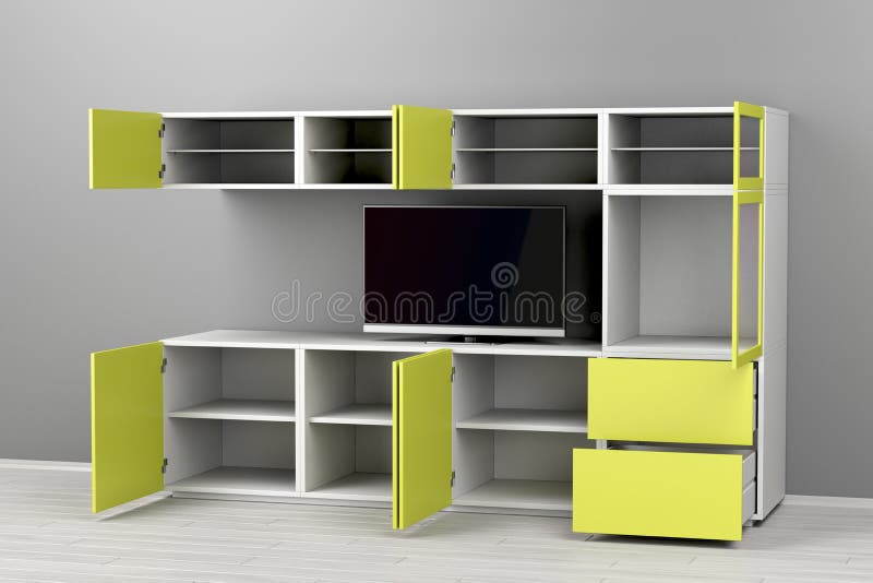 Empty Tv Cabinet And Lcd Tv Stock Illustration Illustration Of