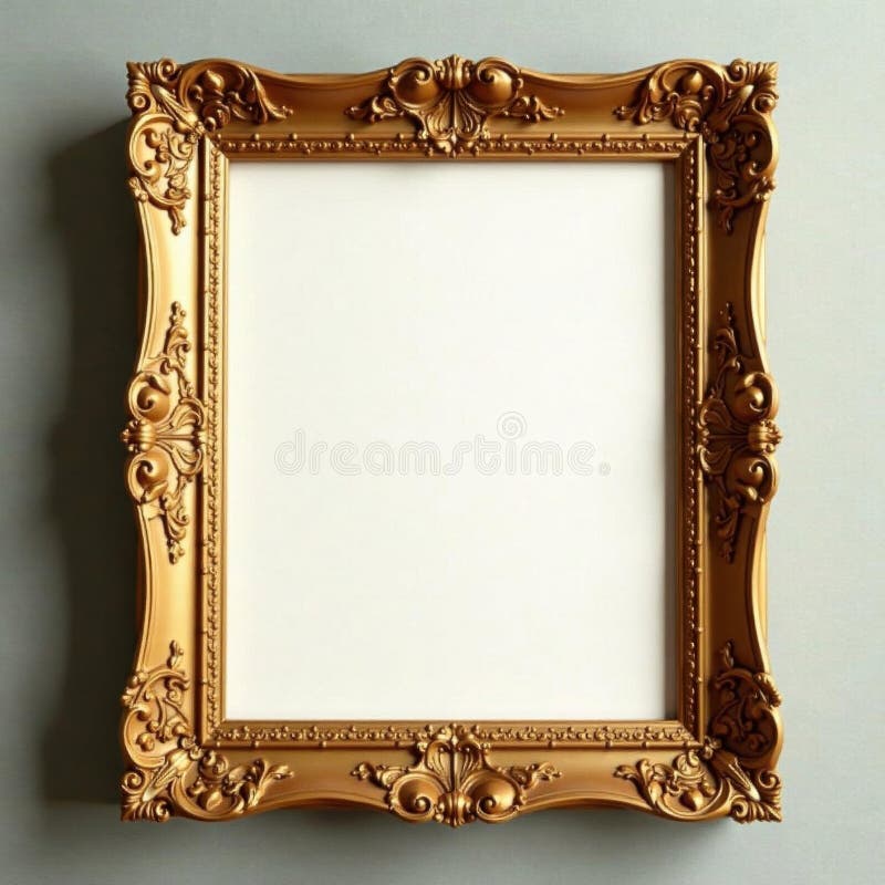 Empty ornate gold frame holds a pristine canvas , art, ornate vector illustration
