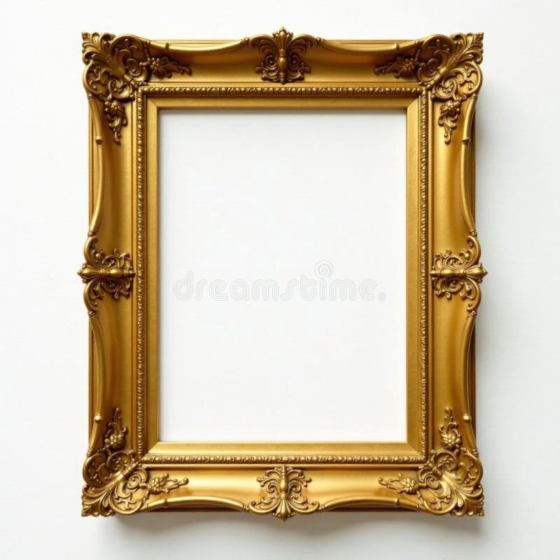 Empty ornate gold frame showcasing blank canvas , rich, metal royalty free illustration