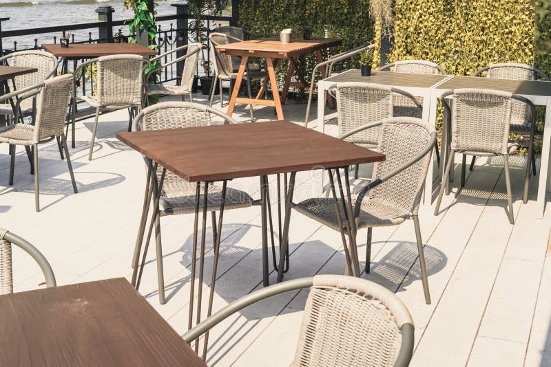 Empty Outdoor Patio Table And Chair In Restaurant Stock Image