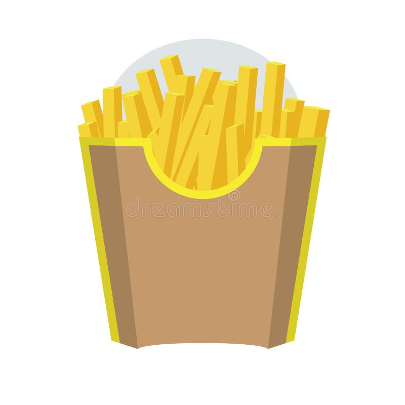 French Fries Vector. White Empty Blank Paper Bag. Fast Food Icons