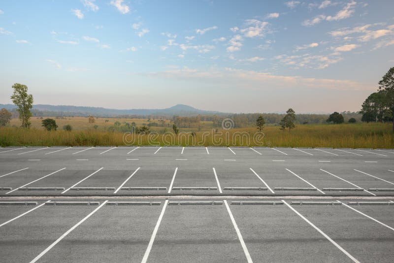 Empty Parking Lot Against Meadow Stock Image Image Of Blue Park