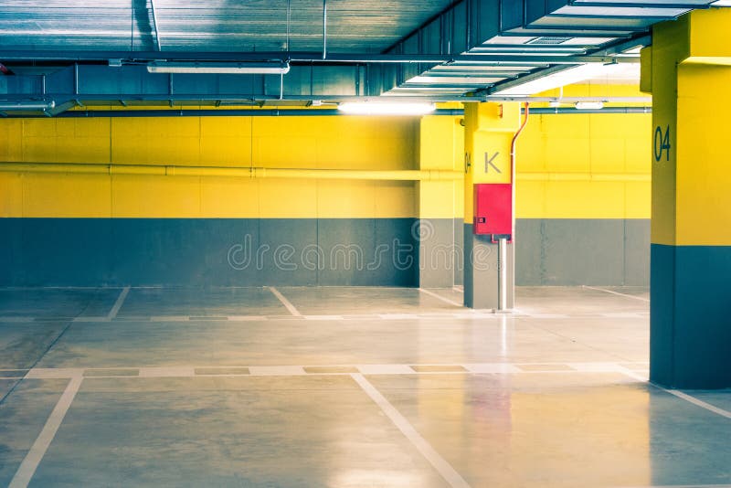 Empty Parking Underground Garage Interior in Apartment House or in