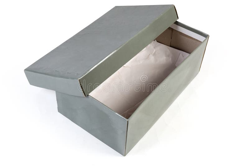 Empty Partly Open Gray Cardboard Shoe Box on White Background Stock ...