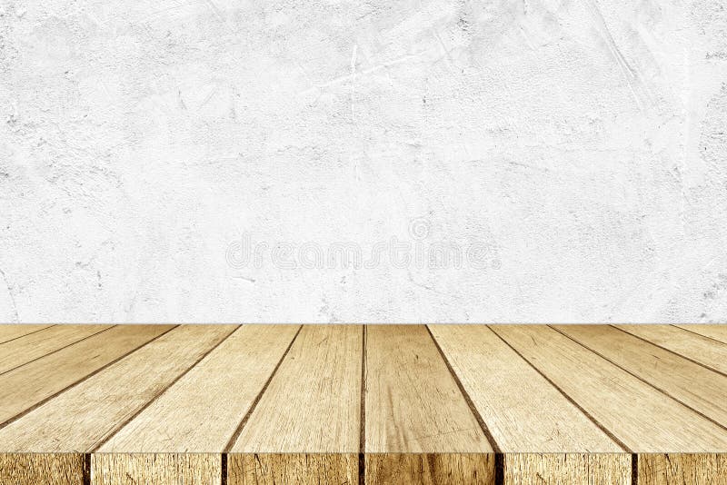 Empty perspective wood and white cement wall background, room, t stock photo