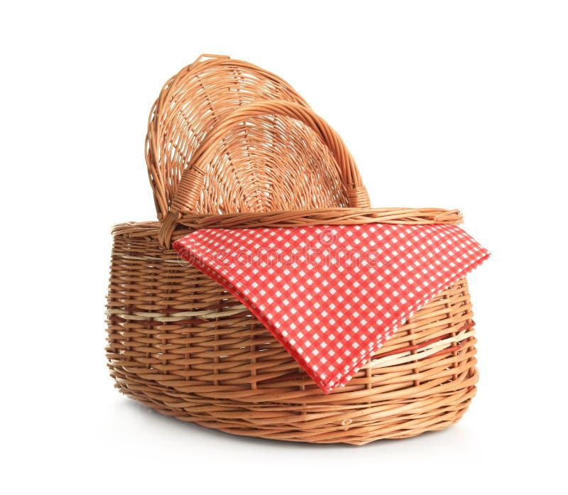Empty Picnic Basket with Checkered Cloth Stock Photo Image of cloth