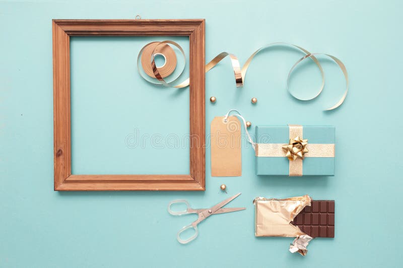 Empty Picture Frame with Gift Box and Accessories Stock Image Image
