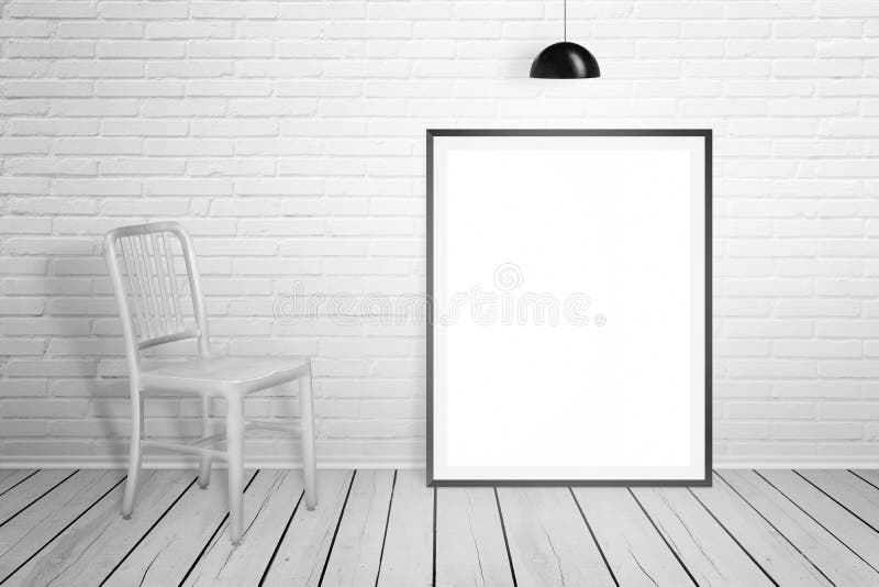 Empty picture frame for mockup and chair in white room stock images Empty picture frame for mockup and chair in white room stock images