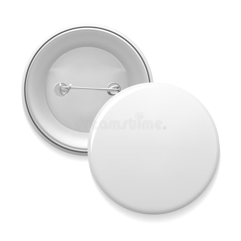 Pin badge. White blank round metal button circle label or empty