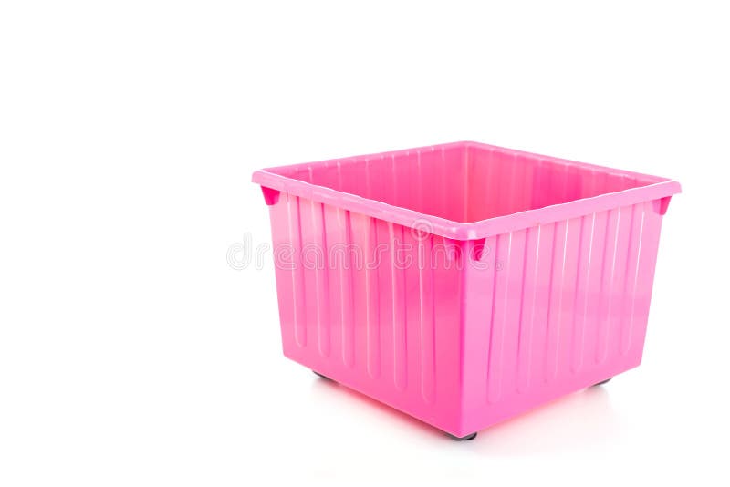 Empty pink plastic box on white stock photos