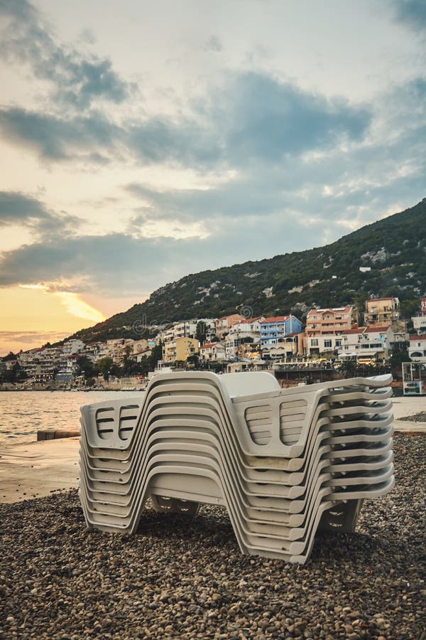 Empty Plastic Beach Lounge Chairs Stock Image Image of travel