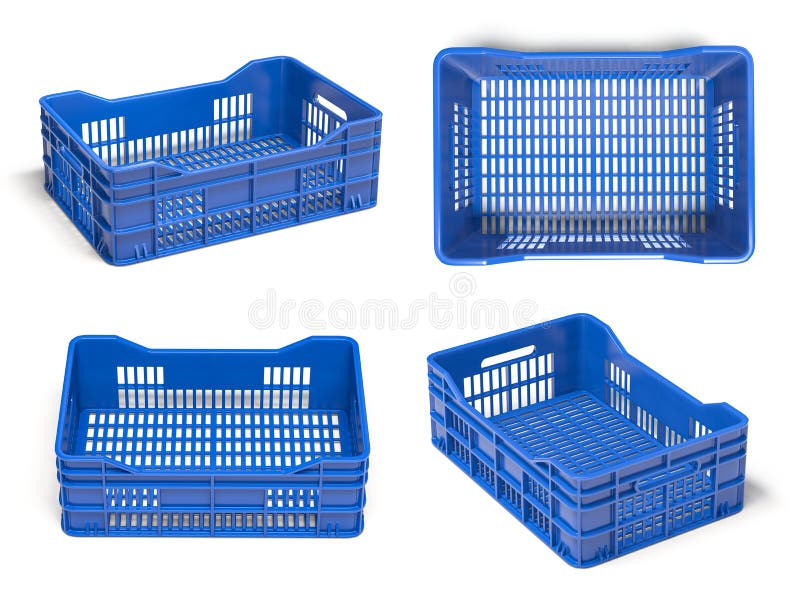 Empty plastic crate or box for fruits and vegetables isolated on white