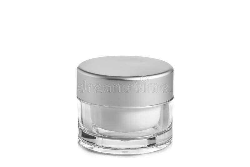 Empty plastic, glass jars cosmetic, lotion packaging on a white background royalty free stock photo