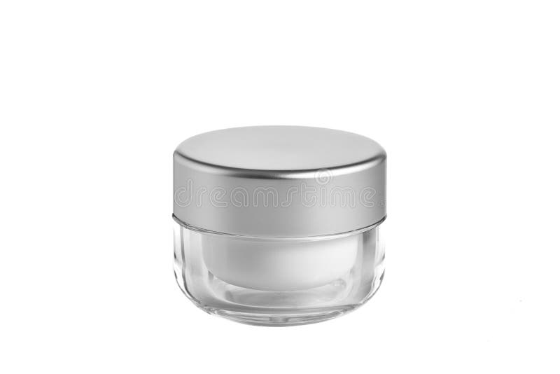 Empty plastic, glass jars cosmetic, lotion packaging on a white background stock images