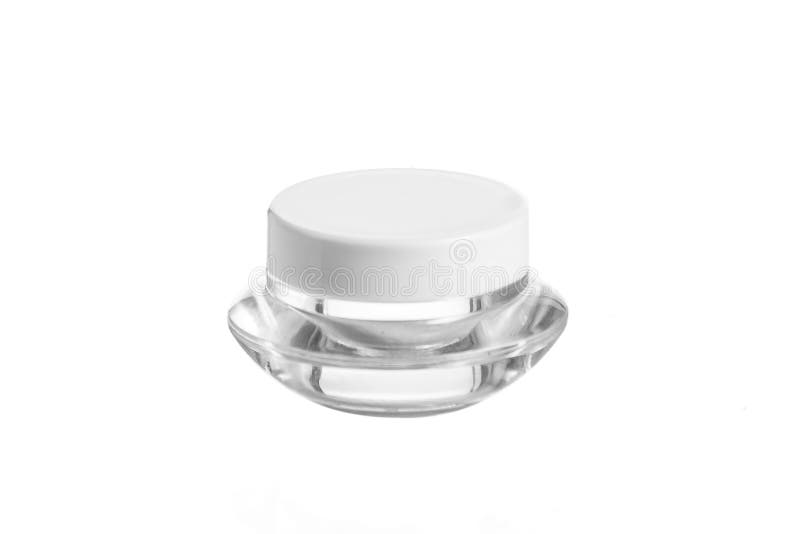 Empty plastic, glass jars cosmetic, lotion packaging on a white background stock image