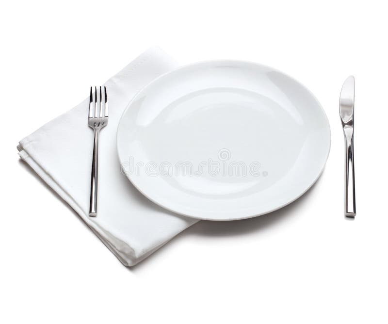 Empty plate with fork and knife stock photography